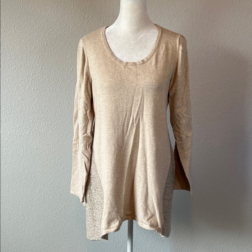 Style & Co Scoopneck Sequined Long Sleeve Knit Top Beige Size Medium